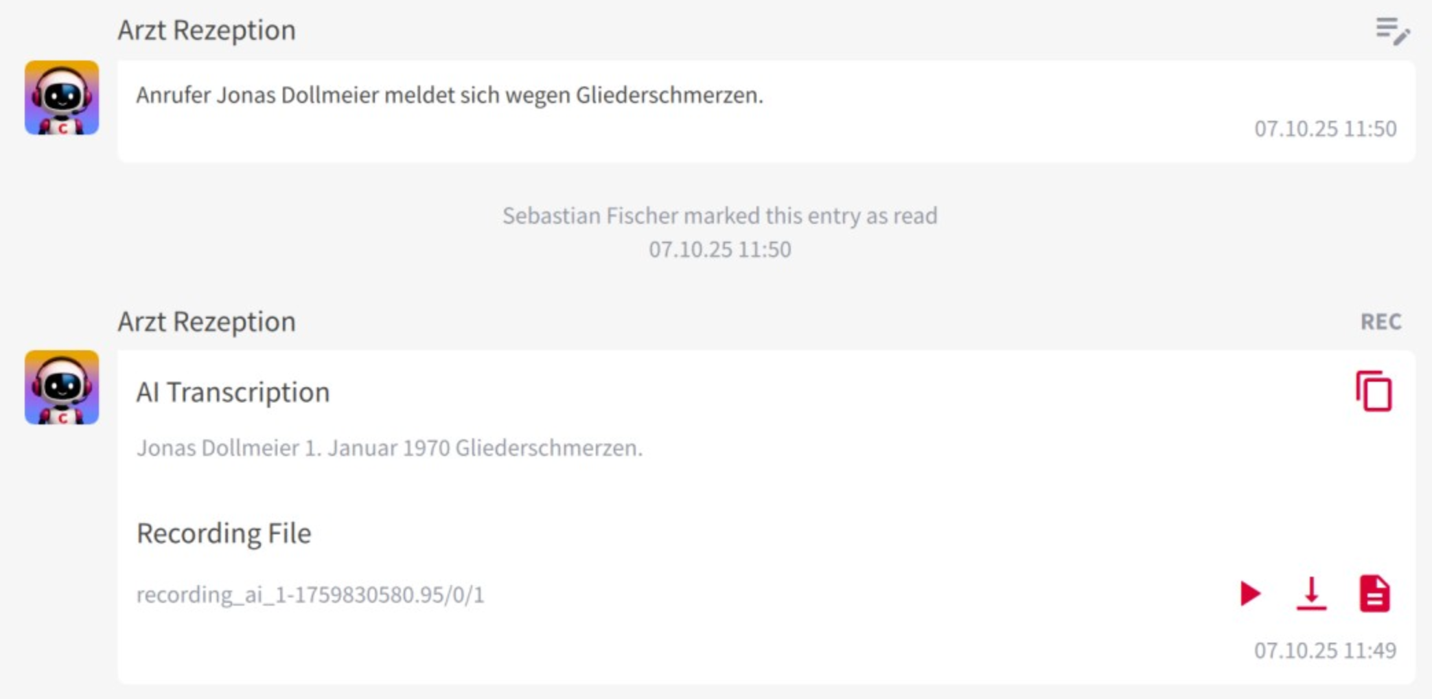 KI Agenten App Ansicht der Zusammenfassung