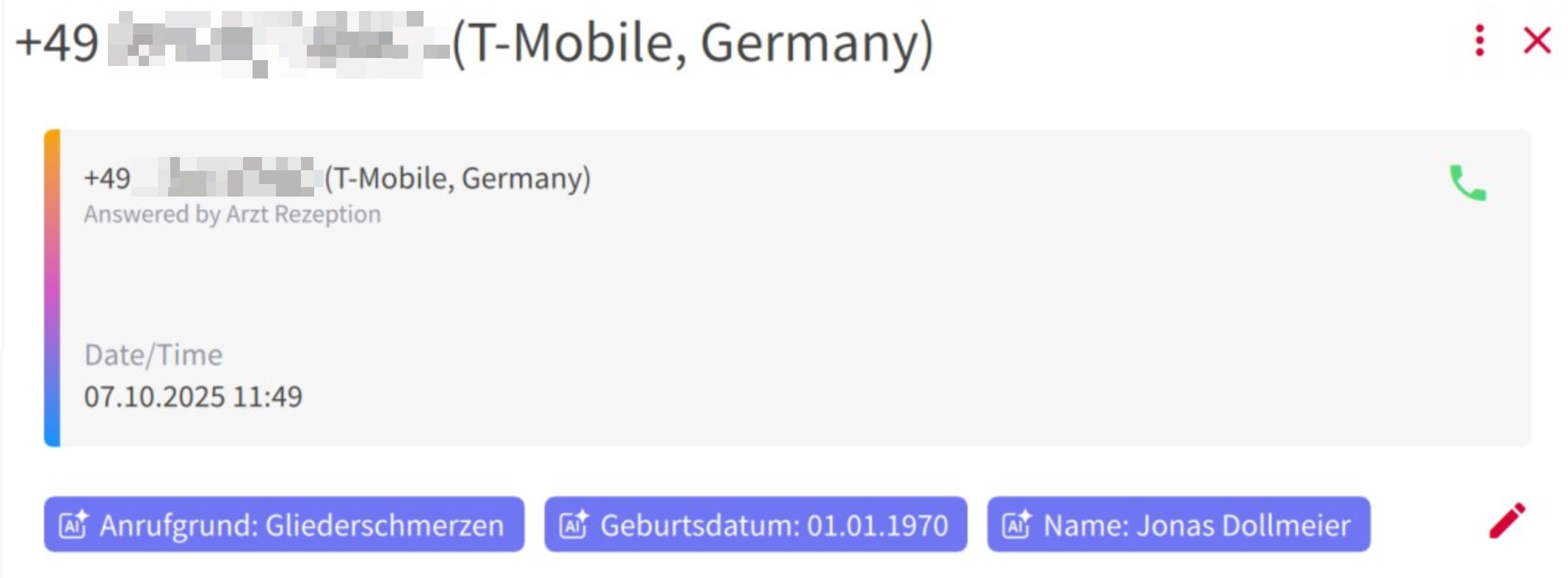 KI Agenten App Ansicht der Labels