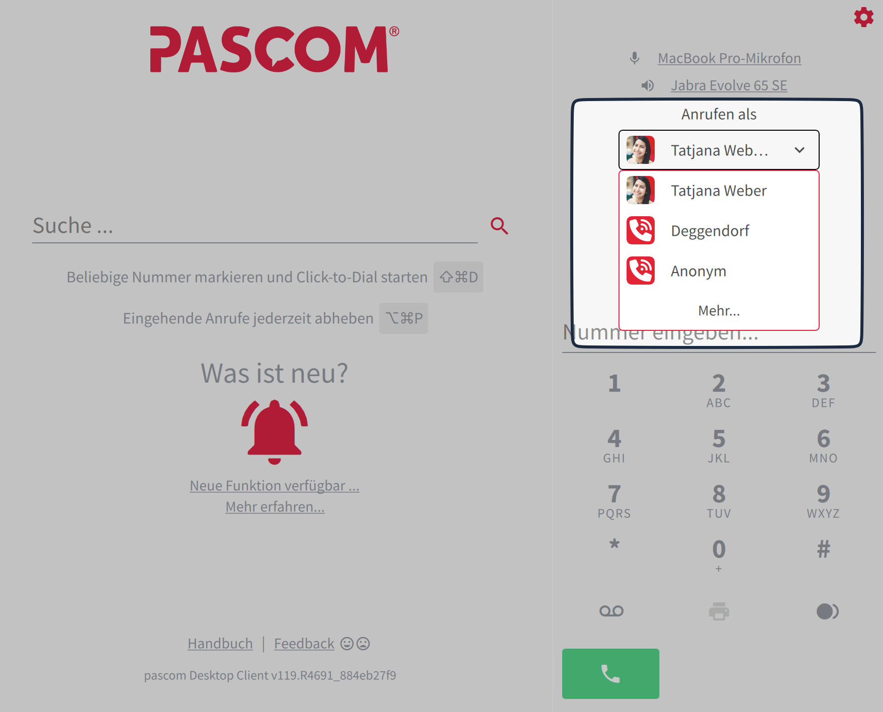 Outbound Rufregeln App Ansicht